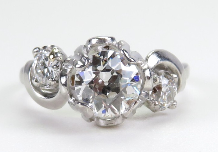 Antique 1920’s 3 Diamond Engagement Platinum Ring Size 5.5 UK-K1/2 EGL USA Deco