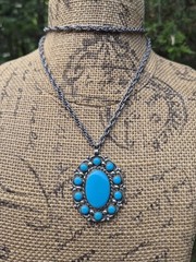 Bell Trading Necklace Vintage 60s Faux Turquoise Nickel Silver Southwestern Boho