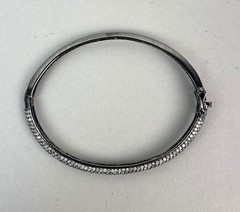 Vintage Sterling Silver 925 Rhinestone Hinged Bangle Bracelet Safety Lock