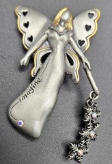 Vintage DD Signed Imagine Winter Fairy Angel Brooch Two Tone Pewter AB…