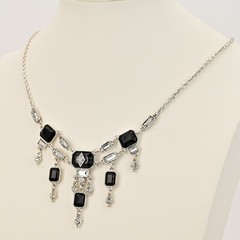 Original Vintage Designer Silver Onyx Zirconia Rhinestone Gemstone Necklace