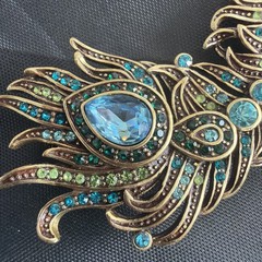 Heidi Daus Gold Tone Peacock Feather Brooch Pin Signed