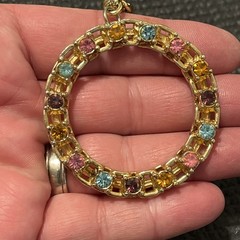 Vintage Sarah Coventry Piccadilly Circle Necklace Multi Color Rhinestone 26 in