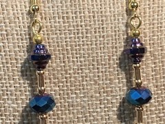 NEW ITEM *VTG.CZECH PEACOCK BLUE AURORA IRIDESCENT CRYSTAL EGYPT SCARAB EARRING