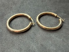 6.24g Vintage Sterling Silver 925 Large Hoop Earrings Etched Pattern M