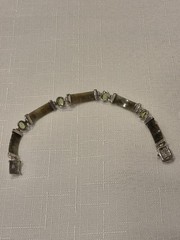 Vintage Sterling Silver 925 Jade & Green Gemstones Panel Bracelet 7.5″ DBJ EUC