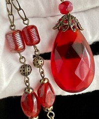 Vintage Red Teardrop Pendant 30in Bead Station Chain 30in Necklace 34g Ladies