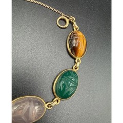 14k Gold Egyptian Revival Scarab With Tiger’s Eye, Amethyst, Rose Quartz