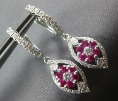ESTATE 1.52CT DIAMOND & AAA RUBY 18KT WHITE GOLD MARQUISE SHAPE HANGING EARRINGS