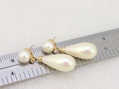1.8″ Long Vintage Christian Dior Faux Pearl Dangle Drop Earrings Rhinestone Stud
