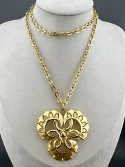 Vintage MCM Necklace Brushed Gold Tone Pendant 24”