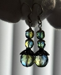 Vintage 925 Sterling Silver Blue Green Glass Bead Dangling Earrings 1.50” Ladies