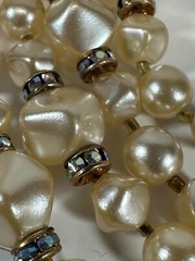 Vintage Necklace Multistrand Simulated Pearl Collar Rondelle Statement 16-18 in