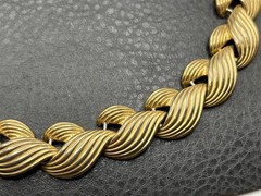 Napier 80s Signed Gold Tone Ribbed Link Necklace Vintage 17” Runway