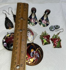 Vintage Cloisonne Butterfly Jewelry 7pc Pendants Earrings Elephant Peacock Cuff