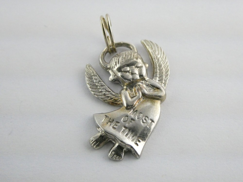 Vintage Sterling Silver Angel Most of the Time Charm Pendant 925 2.7g 1 Inch