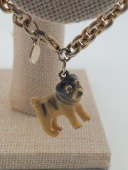 Vintage Bracelet Erwin Pearl Enamel Bulldog Pug Charm Dog Classic Luxury 90s