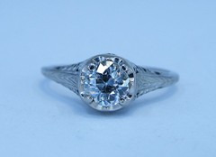 18k 1920’s Art Deco Old Euro Diamond .70 ct Solitaire RING Engagement Filigree