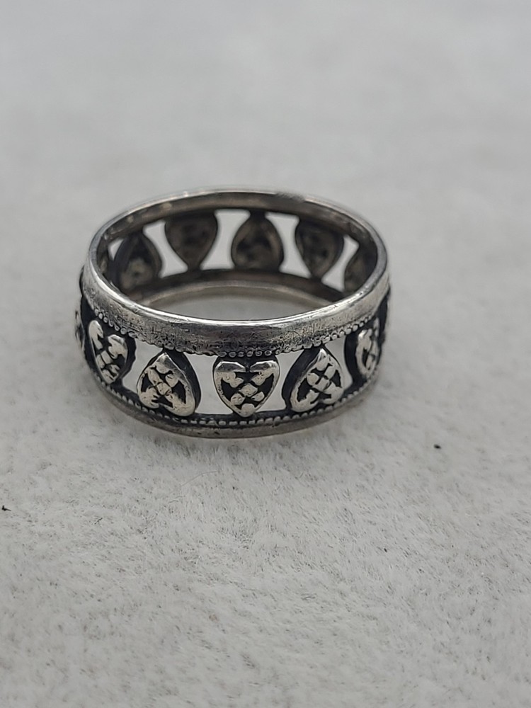 13 HEARTS OPEN WEAVE Vintage 925 Sterling Silver Band Ring Size 5.25 To 5.50