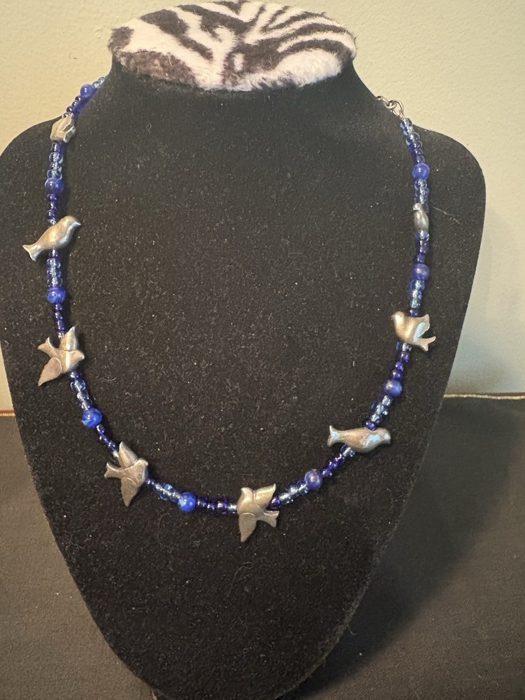 Gal Danon Signed Blue Stone And Birds Necklace 14 – 15 Inches