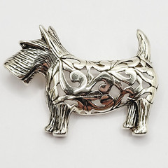Scottie Dog Scottish Terrier Jezlaine Sterling 925 Filigree Metal Vtg Brooch Pin