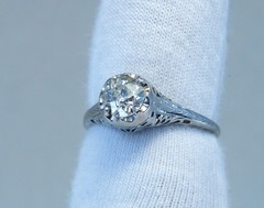 18k 1920’s Art Deco Old Euro Diamond .70 ct Solitaire RING Engagement Filigree
