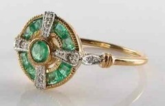 2Ct Art Deco Style Lab Created Diamond & Emerald Engagement 14K Gold Finish Ring