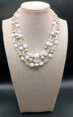 Vintage Japan Multi Strand Beaded Necklace Milk Glass Clear Champagne Pearl READ
