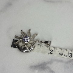 Vintage Mexico Sterling Silver Sun & Crescent Moon Eclipse Pendant Purple Stone