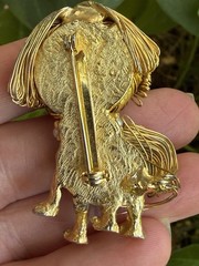 Vintage Gold tone wired faux turquoise pearl Dog Brooch Pin Jewelry