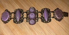 VINTAGE SELRO/SELINI PURPLE CONFETTI PLASTIC PANEL BRACELET- UNSIGNED