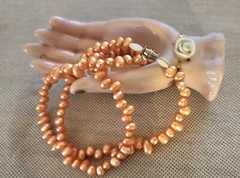Awesome PEACH Cultured Pearl Vintage Necklace ~19 Inches