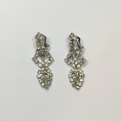 Vintage Choker Necklace Clear Rhinestone Silver Tone Asymmetrical w/ Earrings