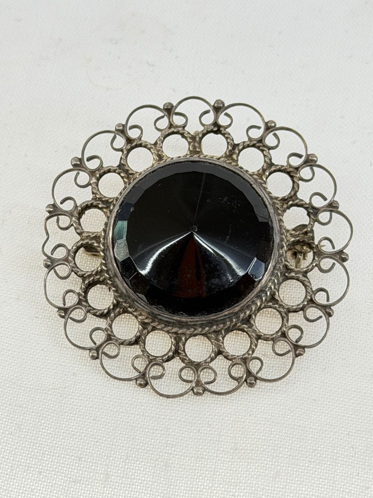 Vintage Mexico Sterling Silver 925 Jalisco JFCM Filigree Brooch Pin