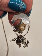 Vintage 925 Chain w/Charm Holder Pendant an 925 Charms Horn, Leaf, Cross Heart