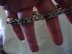 925 TENNIS BRACELET SILVER GOLD TONES MULTI COLOR SEMI PRECIOUS STONE 8″L #2222