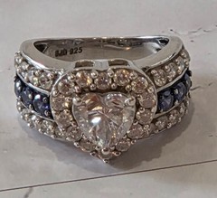 VINTAGE Blue & White CZ 925 Silver Always & Forever Bridal Wedding Ring sz 5