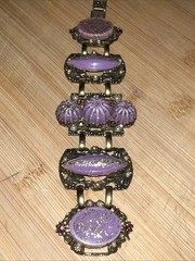 VINTAGE SELRO/SELINI PURPLE CONFETTI PLASTIC PANEL BRACELET- UNSIGNED