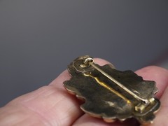 Antique brooch pin hollow rolled gold tube hinge C-clasp jewelry rose floral