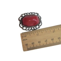 Vintage Red Cabochon Panel Bracelet & Clip Earrings Set Silver Tone Filigree