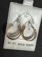 Vintage Solid 14kt Gold Earwire Gold Plated Hoop Earrings 1.9g NOS
