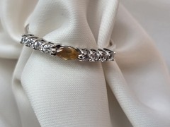 ​Vintage 925 Sterling Silver Marquise Citrine Half Eternity Stack Ring Size 9