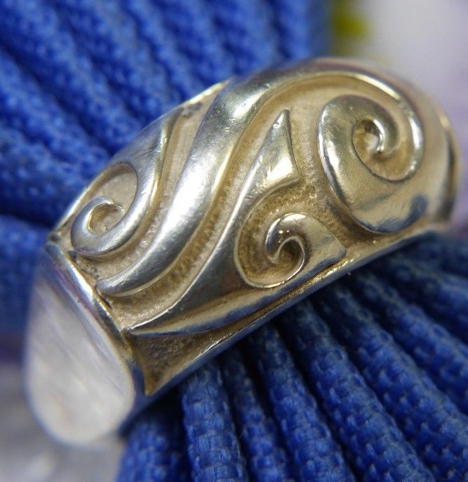 Vintage Swirl Bar Top 0.925 Sterling Silver Comfort sides Band Ring size 8