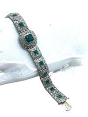 Art Deco Rhinestone Inset Bracelet, Pretium, 1934, Emerald Green Square Stones