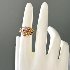 Vintage Avon Faux Fire Opal Rhinestone Leaves Gold Tone Adjustable Ladies Ring
