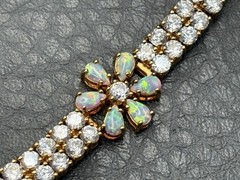 VTG Vermeil Sterling Silver 925 Opal & CZ Tennis Flower Boho Bracelet Floral 8”