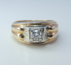 Vintage Art Deco 14k Multicolor Gold Man’s Solitaire .31ct Diamond Ring Size 7+