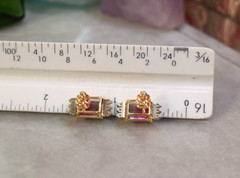 Vintage 14K Gold 5.50 ct Watermelon Tourmaline Diamond Earrings