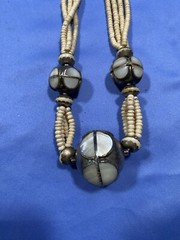 Vintage Bead Ethnic Boho Silver tone Bone / metal/ mother of pearl Necklace