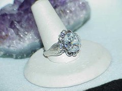 Vintage Sterling Solitare OVAL 4.00ct Crystal Ring 5.9gr Filigree MK Size 10